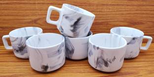 laghima jadon Pack of 6 Ceramic Coffee Cups & Tea Hotel Cup Round shape 130ML (White & Grey)