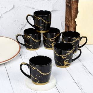 DULARIYA Pack of 6 Bone China cermic Pack of 6 and Coffee Cup Set of 6 Pieces 160 ml Black & Gold cup set