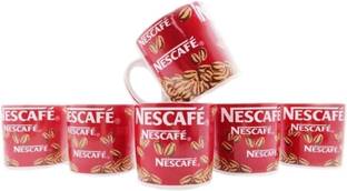 maalaxmi store Pack of 6 Ceramic RED new coffee beans design ceramic tea cup