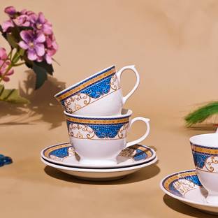 U.P.C. Pack of 6 Ceramic Cup Set With Saucer, Tea Cups Or Cup Plate Tea Set, Tea Set With kettle.