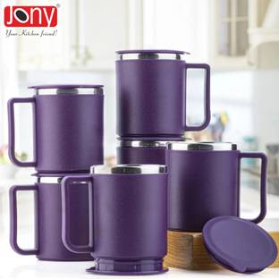 Jony Pack of 6 Plastic, Steel Premium Quality Chai, Tea & Coffee Cup Set - Elegant & Durable for Daily Use