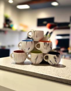 Clayora Pack of 6 Ceramic Outer Smoky and Inner Multicoloured Tea & Coffee Cups | 200ML Each