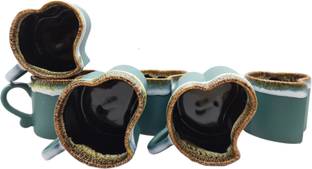 laghima jadon Pack of 6 Ceramic Ceramic Mango Shape Tea/Coffee Pack of 6 Cups Beautiful & Stylist,Rough Type Best For HOME/OFFICE Microwave safe Regular Use Set of 6 (Dark Green and Brown) 120ML