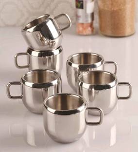 Abhay enterprises Pack of 6 Stainless Steel Double Wall Apple Shaped Tea and Coffee Cups