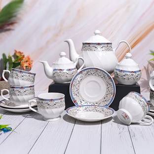 UPC Pack of 15 Ceramic Cup Set With Saucer, Tea Cups Or Cup Plate Tea Set, Tea Set With kettle.