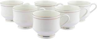 BharatTraders Pack of 6 Bone China Bharat Traders Elegant White Bone China Tea Cup Set with Golden Line, Set of 6