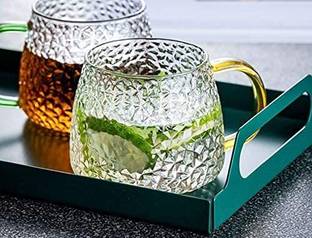 Coozico Pack of 2 Glass Tea and Coffee Glass Mug, Used for Tea, Coffee, Green Tea, Lemon Tea Cup