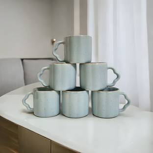 Boncel Pack of 6 Ceramic Sky Blue Tea/Coffee Cup Set - 170 ML Each