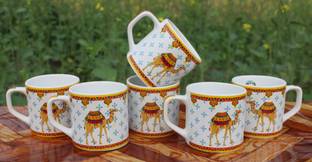 laghima jadon Pack of 6 Ceramic Cup Tea/Coffee Beautiful Desert Camil Round Shape Crafting Latest Design 200ML