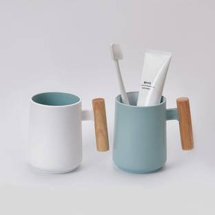 RAIYARAJ Pack of 2 Ceramic, Wooden Wooden Handle Cup 500-ml Plastic Coffee Mug for Kids Men Women