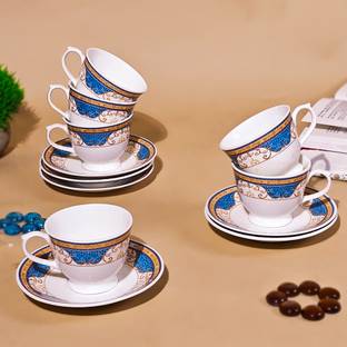 U.P.C. Pack of 12 Bone China Premium Cup Set, Cup Plates Tea Set or Tea Cups With Saucer , Tea Set for Home