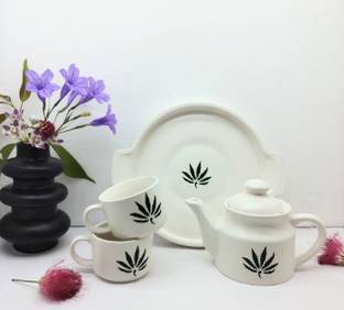 The Earthy Store Pack of 4 Ceramic Ceramic Tea Kettle Set Kitchenware ,1 Kettle, 1 Tray, Tea Cup 2 Piece