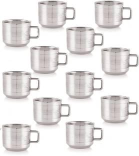 SCG Pack of 12 Stainless Steel Premium Double Wall Tool Touch Design Tea and Coffee Cup Set 100ml Each