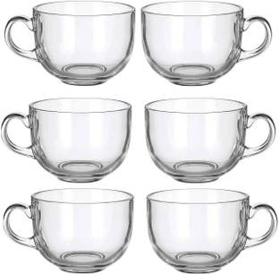 V Bright Pack of 6 Glass Oval Shape Round Classic Glass Cup Set for Tea, Coffee, Beer, Hot/Cold Drinks