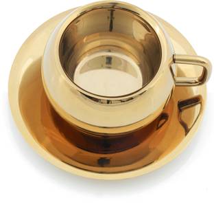 LASER ART Pack of 1 Gold Plated Cup and Saucer Set Gold-Plated Stainless Steel | Tea & Coffee Mug