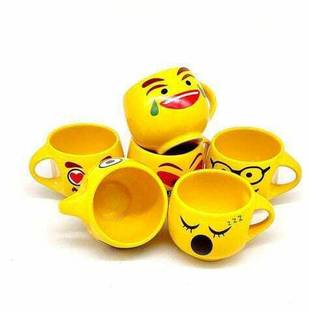 love unlimited Pack of 6 Bone China smiley emojis design pack (Tea and Coffee Cups 6 Pcs )