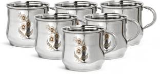 Q4S Cup for chai coffee Gloss Shine flower design cup 160ml स्टेनलेस स्टील