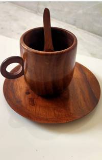 STUFFCOLLECTION Pack of 3 Wooden Set Of Spoon, Cup & a saucer