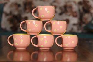 KIKI CREATION Pack of 6 Bone China, Ceramic Premium Quality Small Size Pink ludo Microwave Safe Small Tea Cup/Coffee Cup