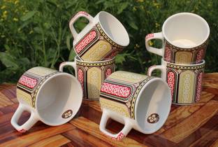 laghima jadon Pack of 6 Ceramic Coffee Cups & Tea Red Yellow Taj Arts Design Beautiful & Stylish cup 200 ML