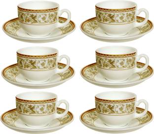 cello Pack of 12 Opalware Divine Oro Cup & Saucer 160 ml