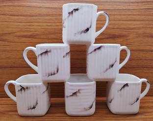 laghima jadon Pack of 6 Ceramic Tea/Coffee Cups Chai Squre Shape White Latest Design cup 130ML (White & Brown)