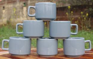 laghima jadon Pack of 6 Ceramic Tea Hotel Plain Grey Cup Round Shape Cups Tea/Coffee Cups Beautiful 130ML