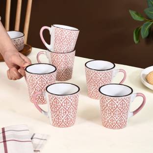 Nestasia Pack of 6 Ceramic Baroque Tea Cup Set Of 6- 250ml