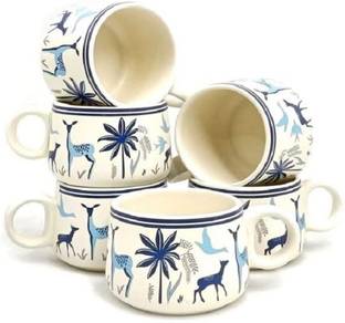 BharatTraders Pack of 6 Bone China Bharat Traders Elegant White Bone China Tea Cup Set with Golden Line, Set of 6