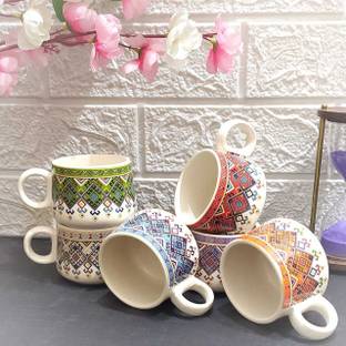 AAV WORLD Pack of 6 Ceramic 7 carpet no. tea cup set in ceramic