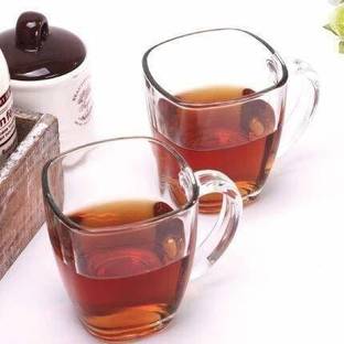 Optiq Pack of 6 Glass Crystal Clear Square Shaped Transparent Glass Tea & Coffee Cups With Handle Perfect for Hot Beverages, Cold Drinks, Coffee, Tea, Latte, Iced Tea, Espresso, Cappuccino, Hot Chocolate 200ml Pack of (6 pcs.) Glass Coffee Mug (200 ml, Pack of 6)