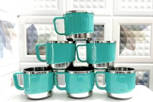 Anixa Creation Pack of 6 Stainless Steel, Plastic Classic Tea Cup Set|Steel|Coffee Mug