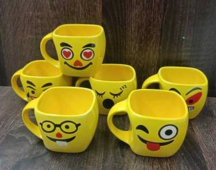 love unlimited Pack of 6 Bone China scqure smiley shushil-02/Gifts, 140 ML