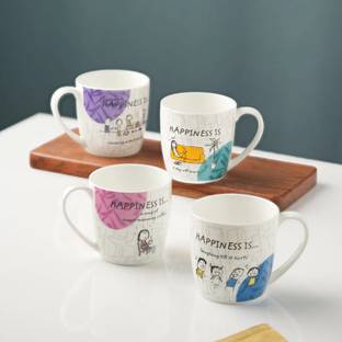 CLAY CRAFT Pack of 4 Ceramic Alton Delight Tea & Coffee Cups, Perfect for Afternoon Tea, Gifts
