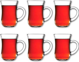 SMILERY Pack of 6 Glass Glass Tea Cups Set of 6, Coffee Mugs with Handle Transparent Drinking Cup 150ml