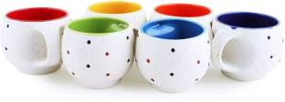 Vish Pack of 6 Bone China, Ceramic Stylish Ceramic Handcrafted White Pari Dot Printed Microwave Safe Tea Cup/Coffee Cup Set Ideal Best Gift for Friends, Home, Office use, Kitchen Cup Set (Set of 6, 130 ML)
