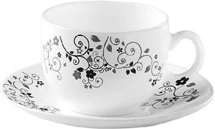 Joy2u Pack of 12 Opalware opalware laopala best quwality tebleware mestro black cup saucer set
