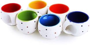 KIKI CREATION Pack of 6 Ceramic, Bone China White Pari Small Size Multi Color Somny premium Tea Cup with Handle
