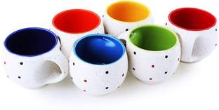 Heritage Mart Pack of 6 Bone China, Ceramic Printed Microwave Safe Tea Cup/Coffee Cup Set (Black, Multicolor)