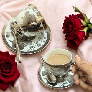 Deedecorwave Pack of 18 Ceramic Premium Ceramic Tea Set – 18 PCS - 6 Cups, 6 Saucers, 6 Spoons