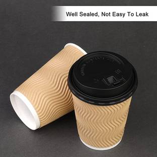 Biodis Pack of 50 Paper Biodis Ripple Paper Disposable Coffee Tea Cup 250 ml 50 pcs Brown with Black Lid