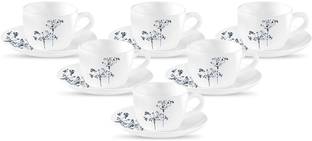 LAOPALA Pack of 12 Opalware AQUA SPRAY 6 pcs cup & saucer Set {Cup (6 pcs) || Saucer (6 pcs)}