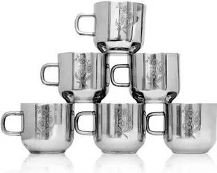 SAMEEP Double Walled Floral Laser Stainless Steel Tea & Coffee Cup Pack of 6 Stainless Steel Coffee Mug