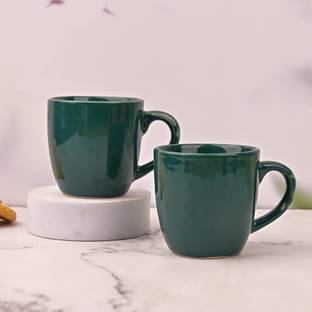 Storepedia Pack of 2 Ceramic Dark Green Color Tea Cups Set of 2 - 200ml Coffee Cups & Mugs 2 piece Cup