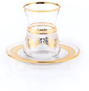 guzel Pack of 6 Glass, Gold Plated Turkish Tea Cups Set GUZEL tea/coffee cup set
