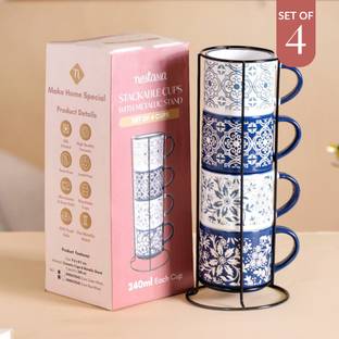 Nestasia Pack of 4 Ceramic Floral Design Stackable Set Of 4