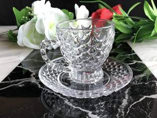 K AND D BROTHERS Pack of 12 Glass Crystal Clear Roma Glass Tea & Coffey Cupglass cup and saucer