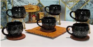 Hoshita Bone China Gray Dot Kuliya Premium Tableware Tea/Coffee Cup Set of 6 Ceramic Coffee Mug