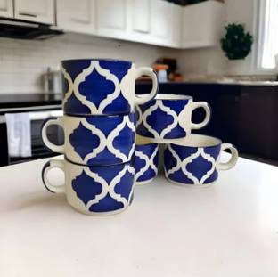 KTCeStore Pack of 6 Ceramic Exclusive New Tableware Blue Chidi Ceramic Tea/ Coffee Cups