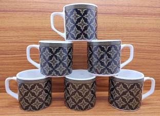 laghima jadon Pack of 6 Ceramic Bone China Coffee Cups Tea Beautiful Printed Design Big Size 200ML (White Black)